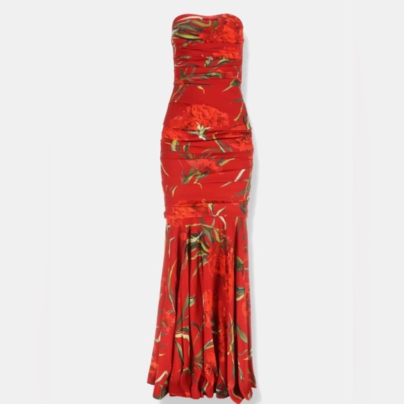 Dolce & Gabbana Red Floral Strapless Gown Made in Italy